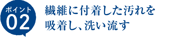 ポイント02　繊維の奥に入り込み汚れを吸着、菌の増殖を抑制。