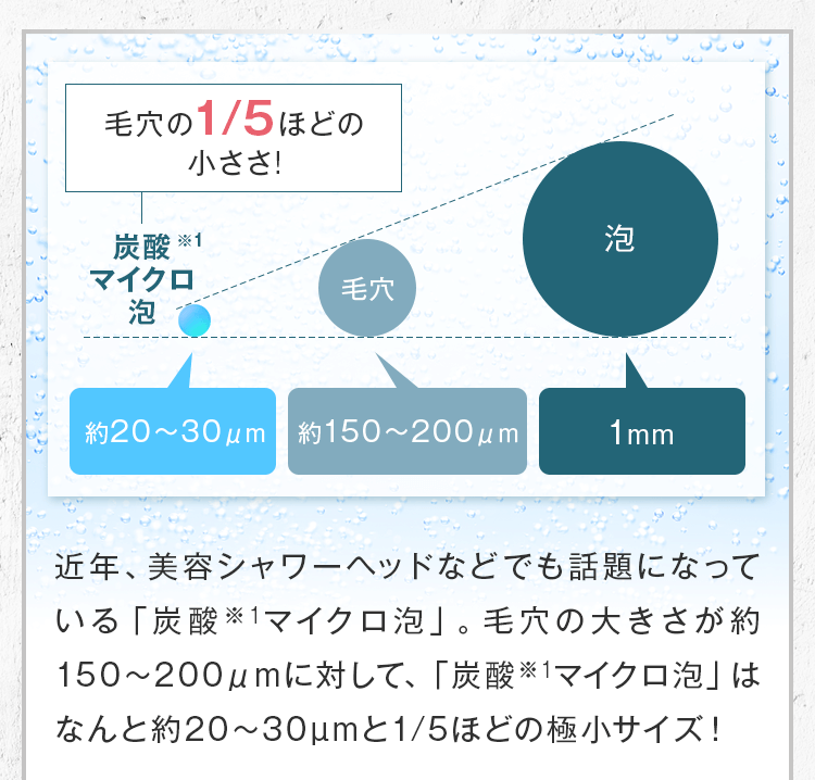 毛穴の１/5ほどの小ささのマイクロ泡