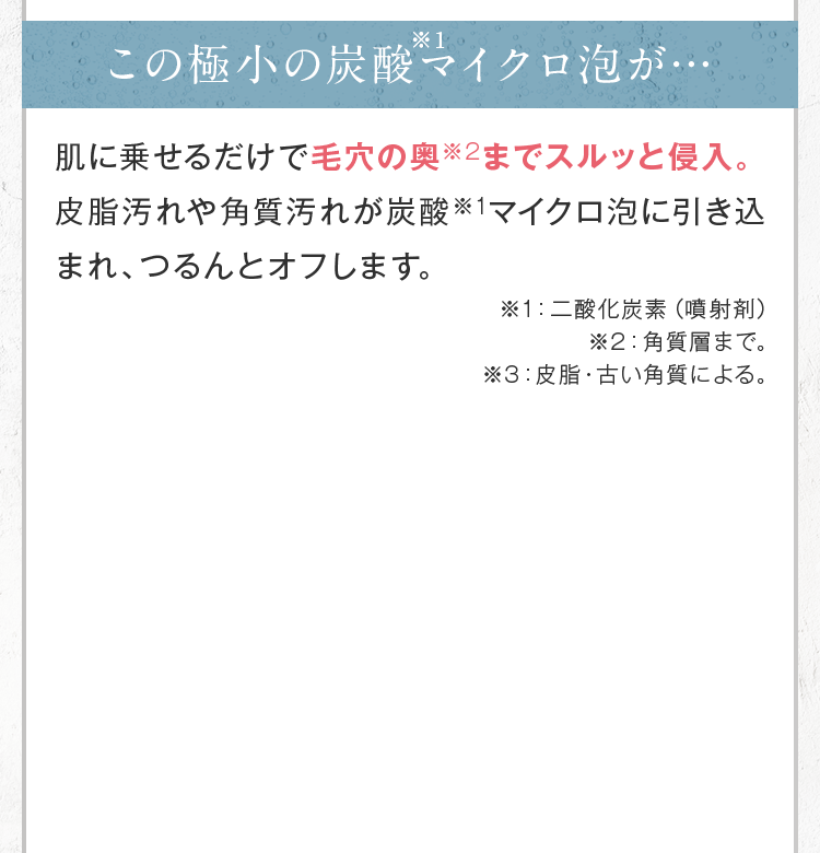 この極小の炭酸マイクロ泡が毛穴の奥までスルッと侵入