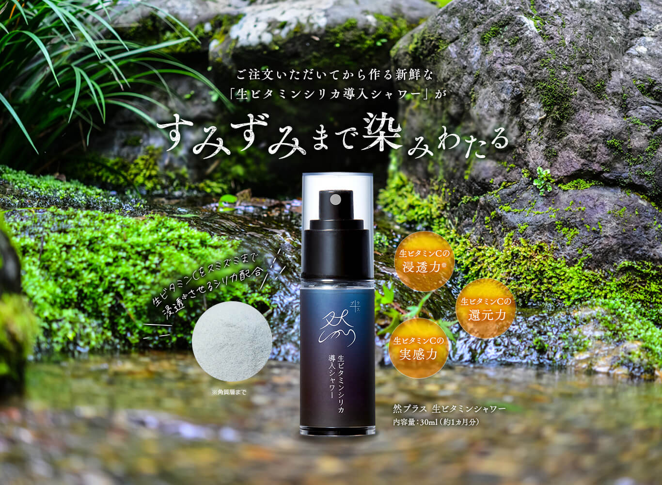 然+生ビタミンシリカ導入シャワー　ご注文頂いてから作る新鮮な「生ビタミンシリカ導入シャワー」がすみずみまで染わたる