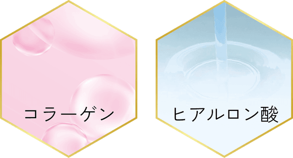 コラーゲン<span class='small'>※1</span> × ヒアルロン酸<span class='small'>※2</span><br>潤い満ちるハリ肌