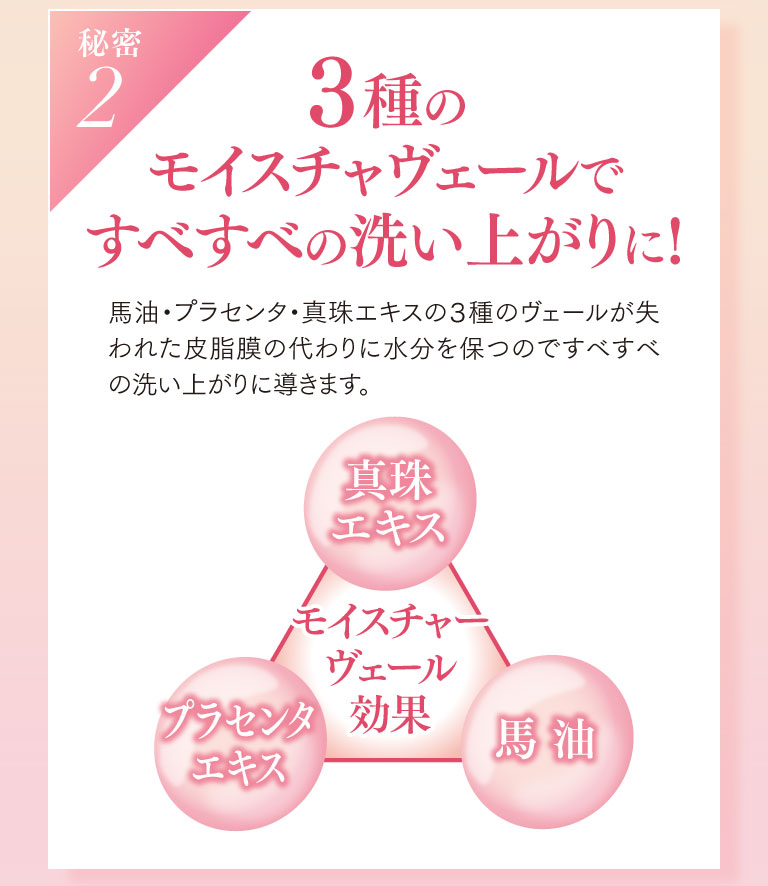 ３種のモイスチャヴェールですべすべの洗い上がりに!