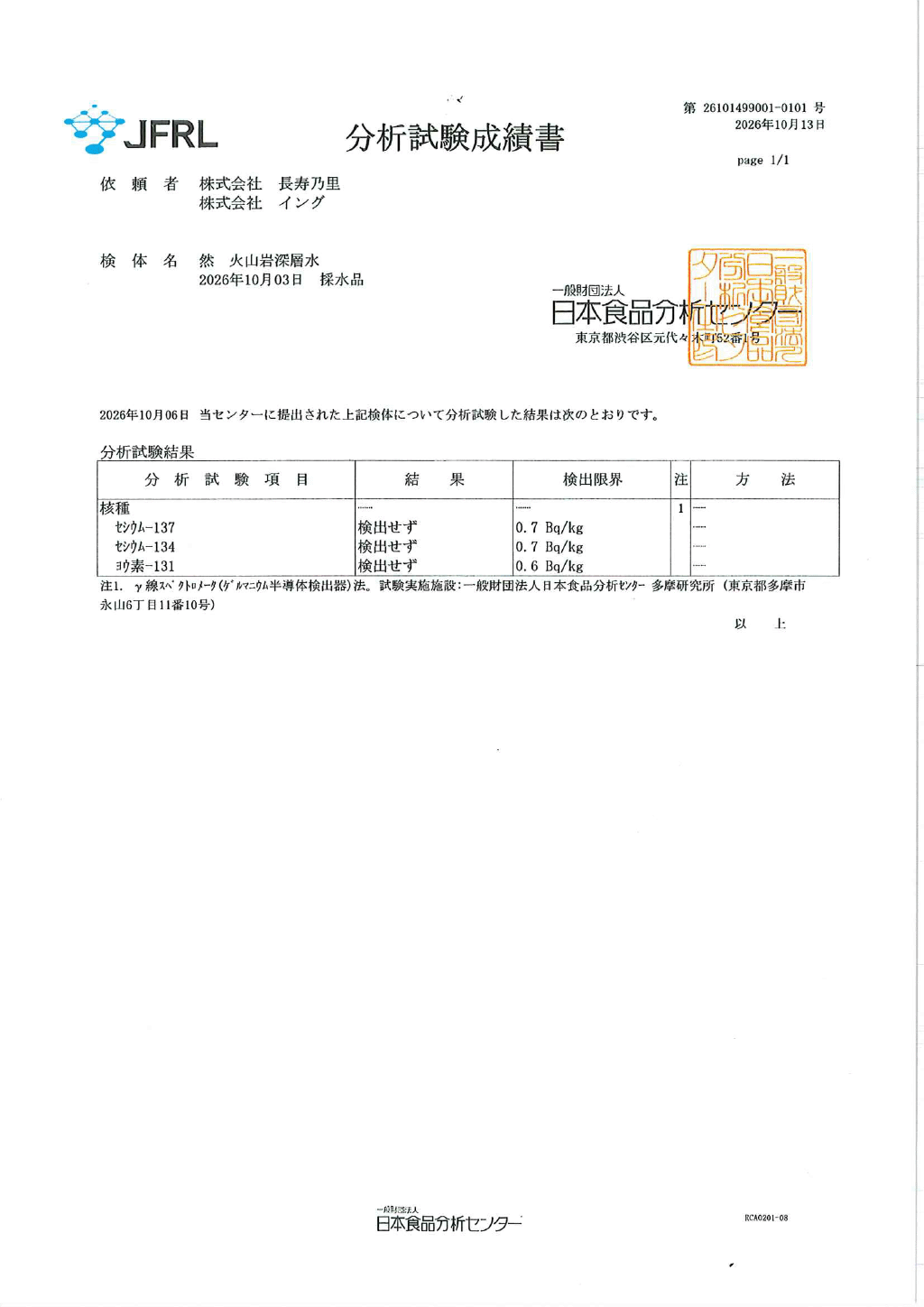 分析試験成績書